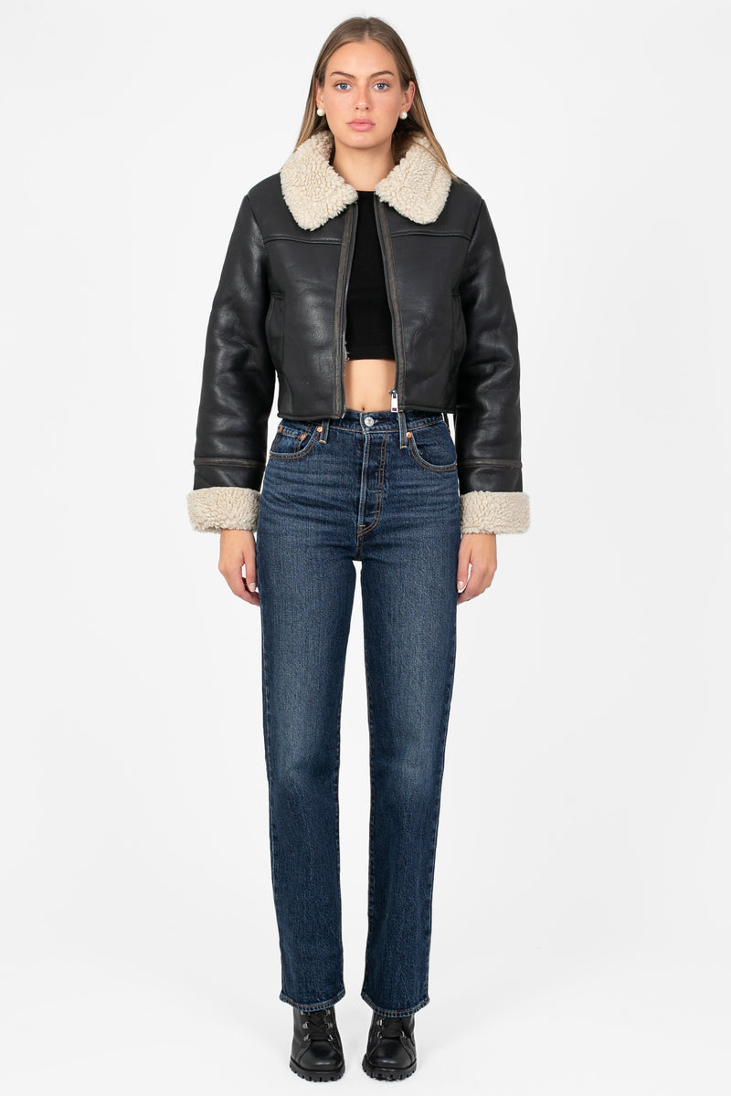Ayla Sherpa Lined Leather Jacket - honey