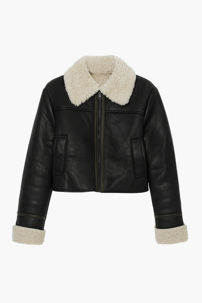 Ayla Sherpa Lined Leather Jacket - honey