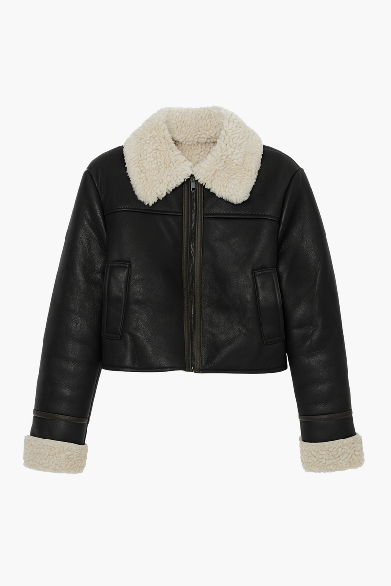 Ayla Sherpa Lined Leather Jacket - honey