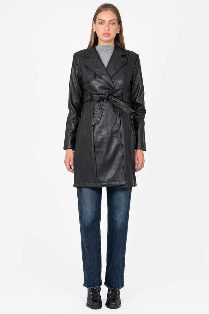 Solange Vegan Leather Trench Coat - honey