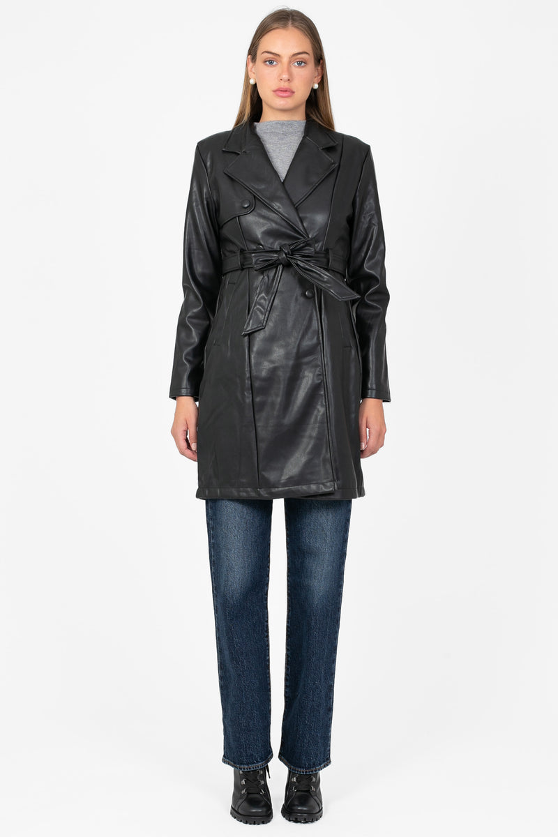 Solange Vegan Leather Trench Coat - honey