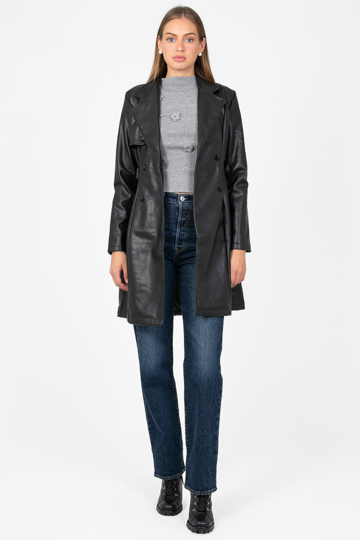 Solange Vegan Leather Trench Coat - honey