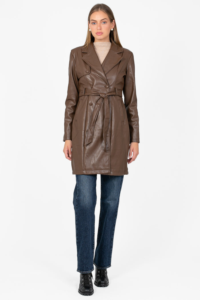 Solange Vegan Leather Trench Coat - honey