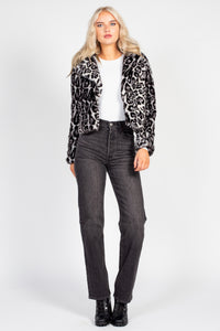 Caine Leopard Print Fur Cropped Jacket