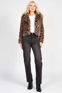 Caine Leopard Print Fur Cropped Jacket