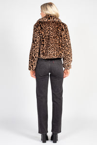 Caine Leopard Print Fur Cropped Jacket