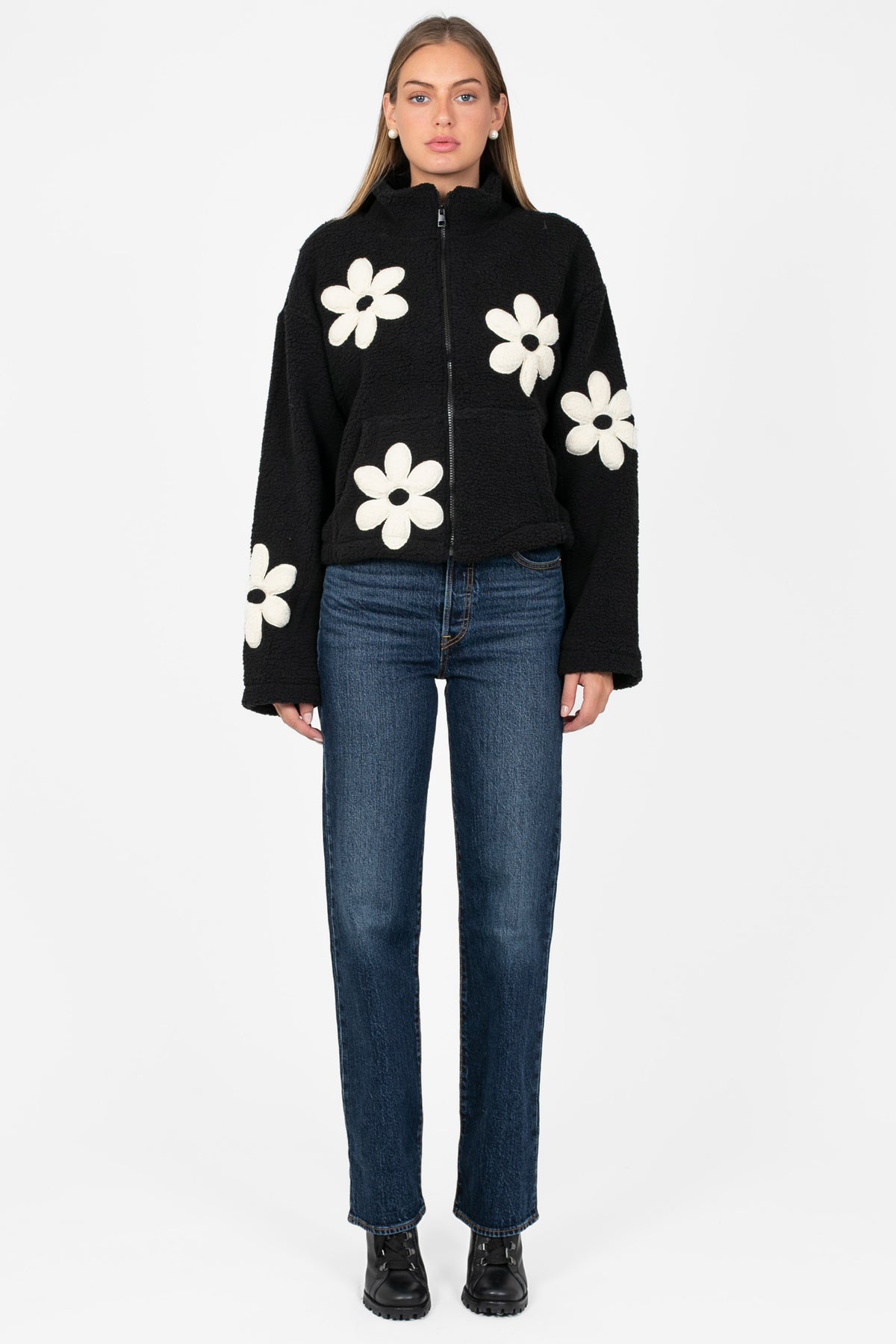 Mireyna Floral Fleece Jacket - honey