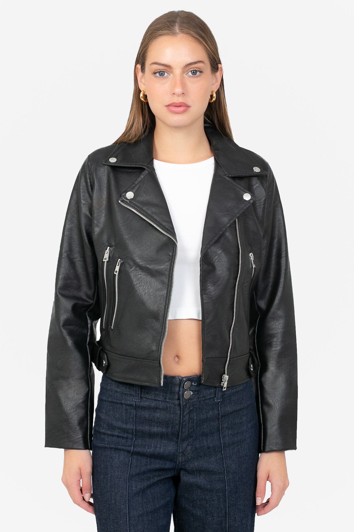 Locket Vegan Leather Crop Moto Jacket