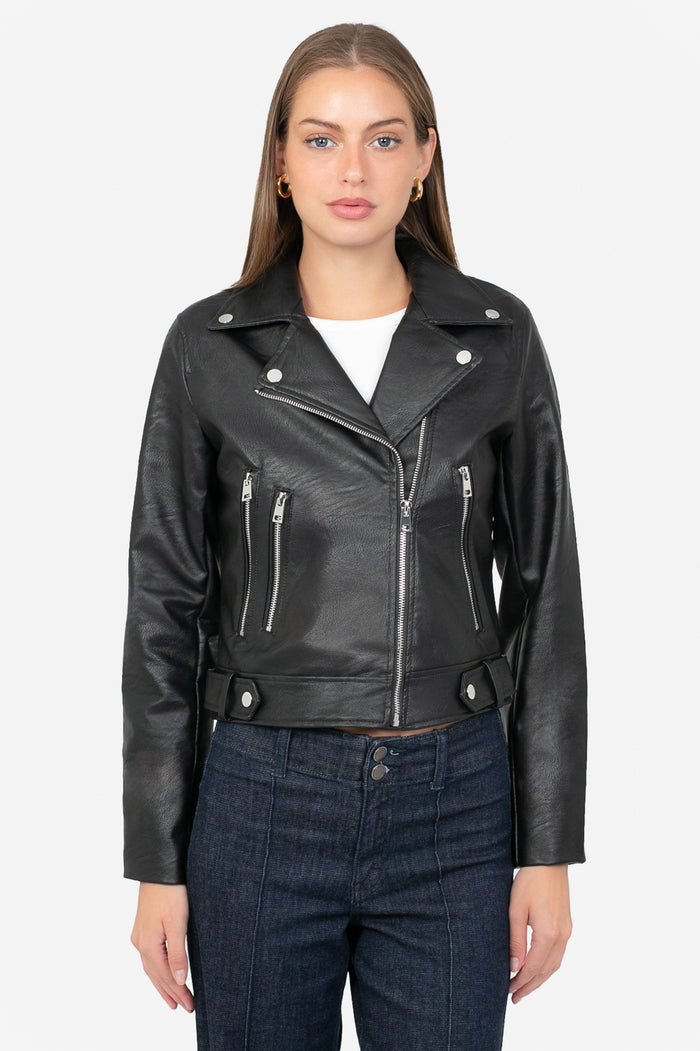 Locket Vegan Leather Crop Moto Jacket