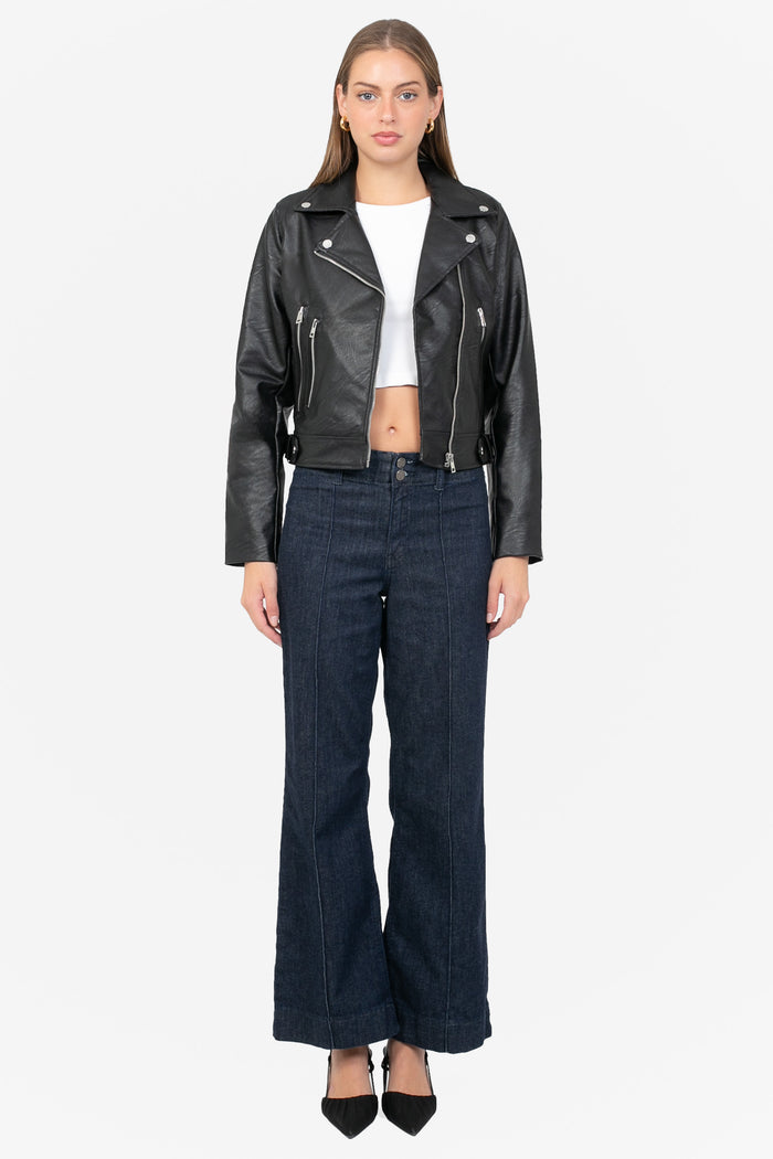 Locket Vegan Leather Crop Moto Jacket