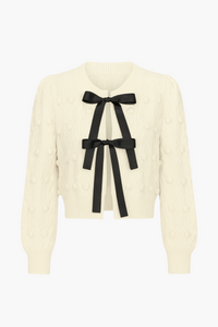 Annaliese Bow Front Knit Pom Pom Cardigan - honey