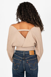 Elena Wrap Front Ribbed Sweater - honey