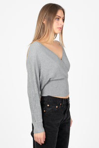 Elena Wrap Front Ribbed Sweater - honey