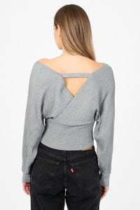 Elena Wrap Front Ribbed Sweater - honey