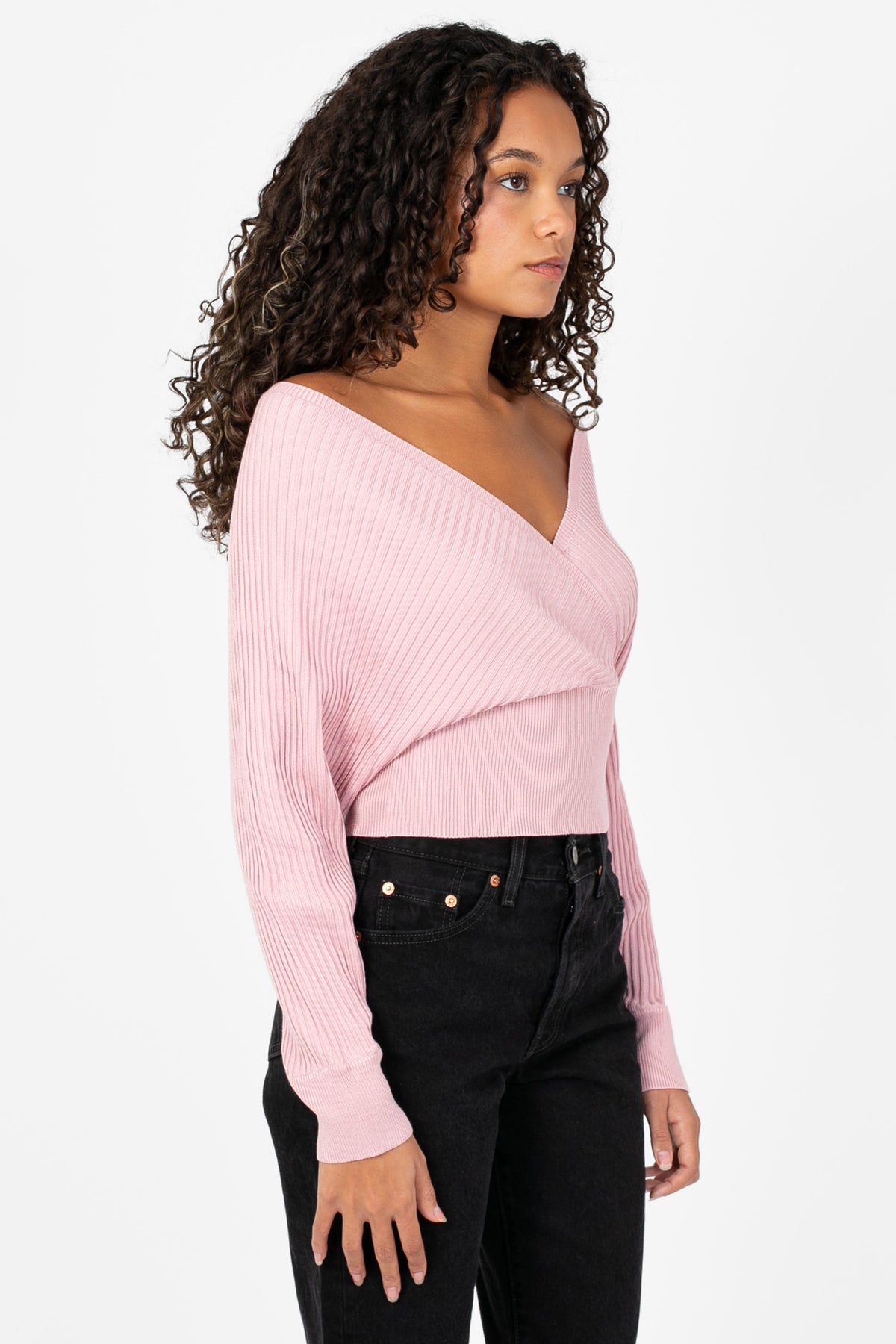 Elena Wrap Front Ribbed Sweater - honey