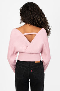 Elena Wrap Front Ribbed Sweater - honey