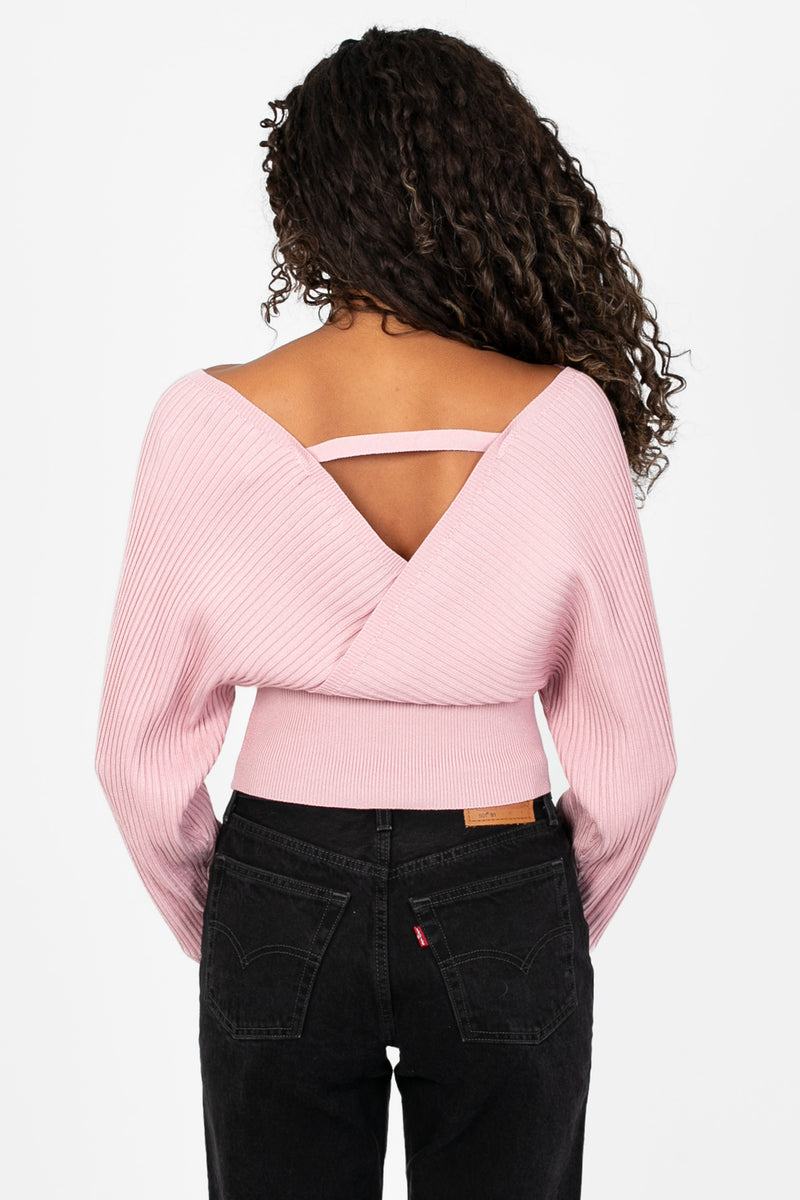 Elena Wrap Front Ribbed Sweater - honey