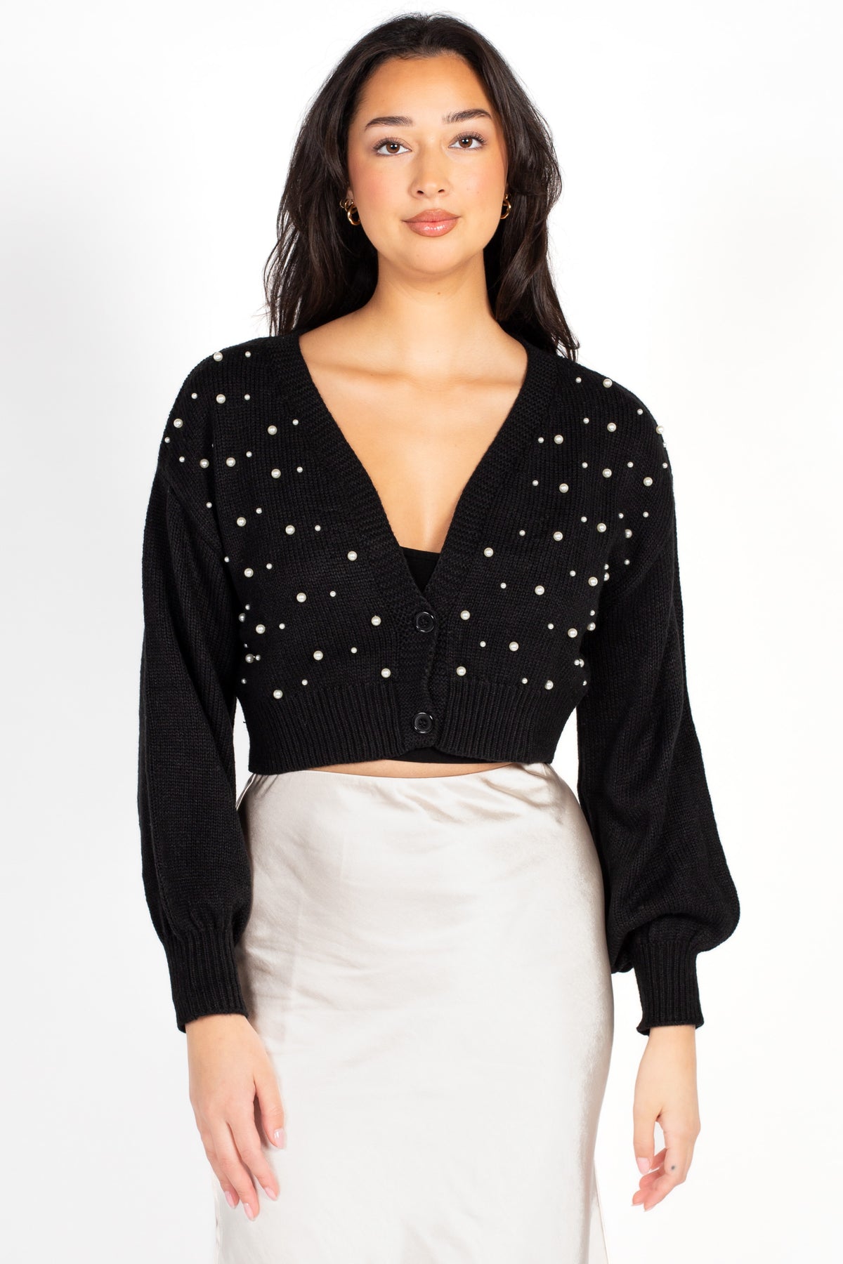 Twinkle & Pearls Embellished Cropped Sweater