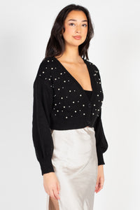 Twinkle & Pearls Embellished Cropped Sweater