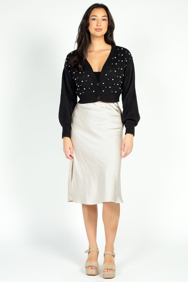 Twinkle & Pearls Embellished Cropped Sweater