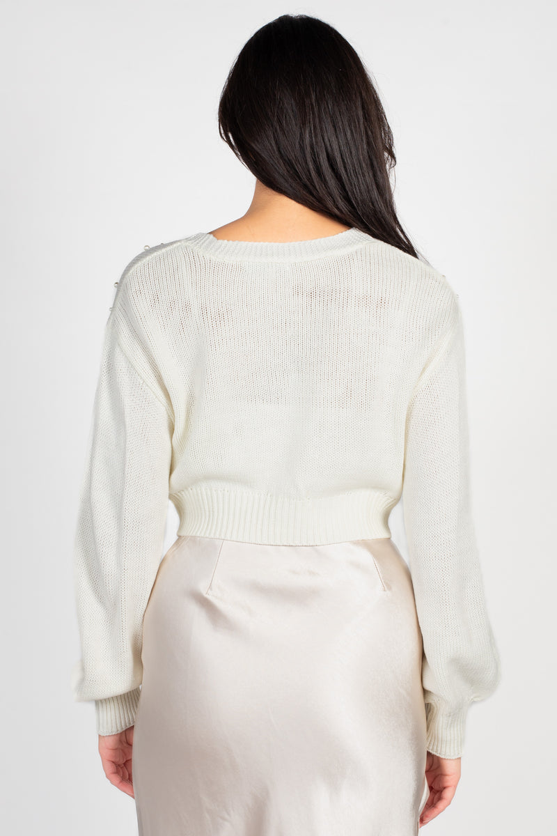 Twinkle & Pearls Embellished Cropped Sweater