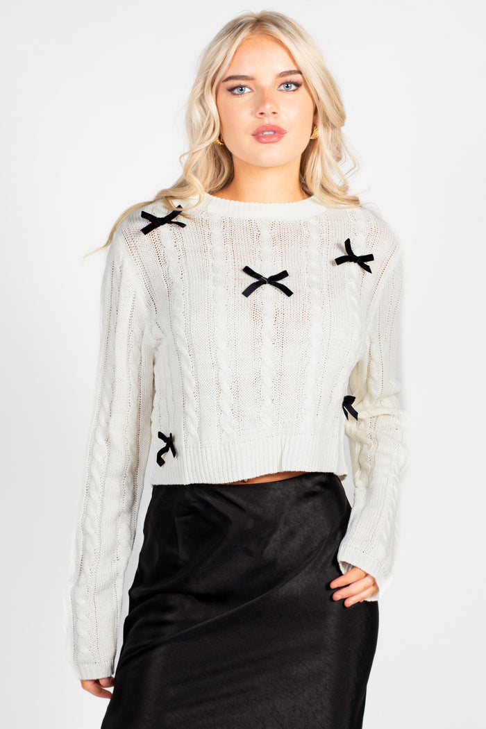 Emmeline Cable Knit Bow Sweater