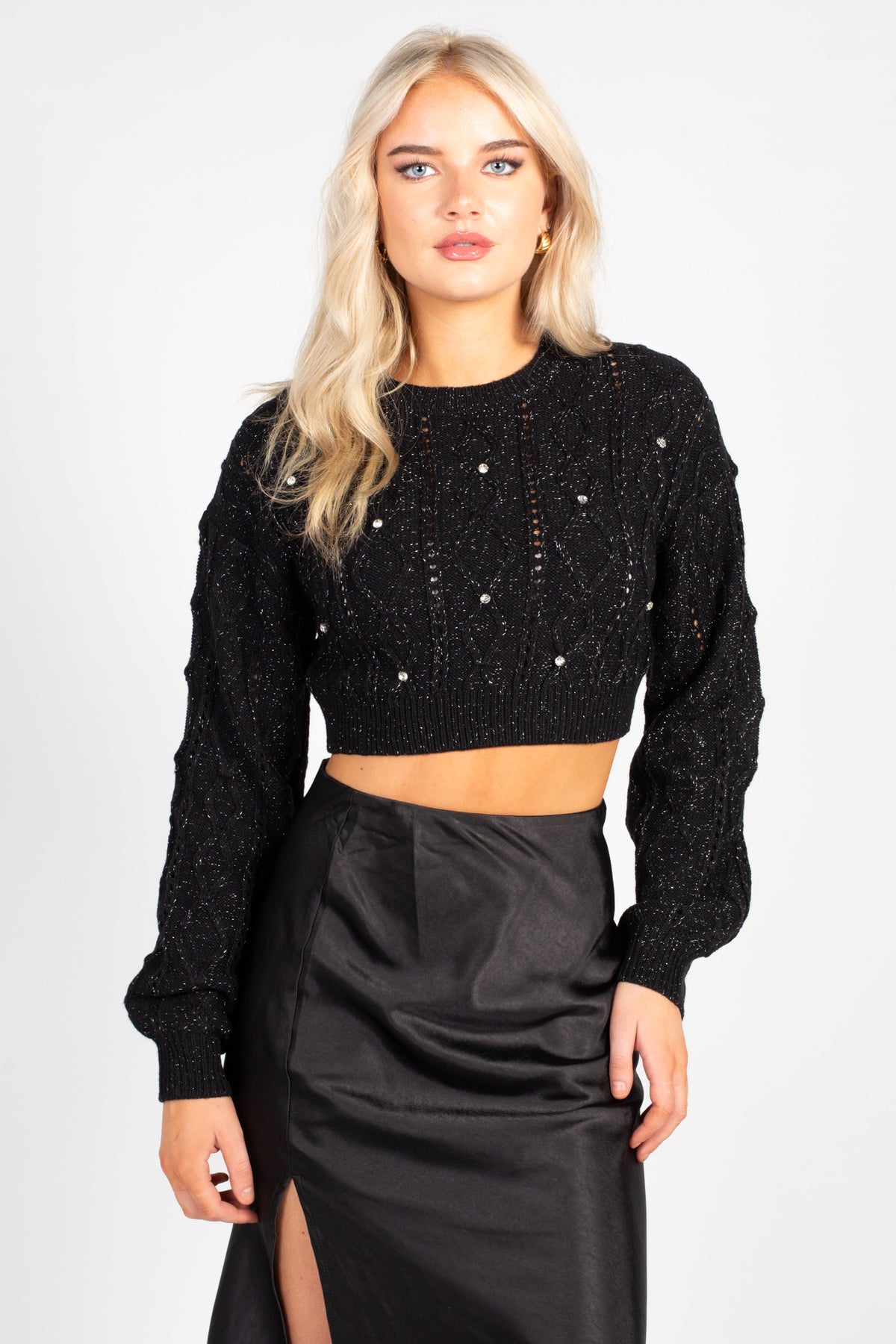 Stardust Cable Knit Rhinestone Sweater