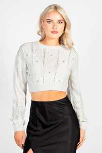 Stardust Cable Knit Rhinestone Sweater