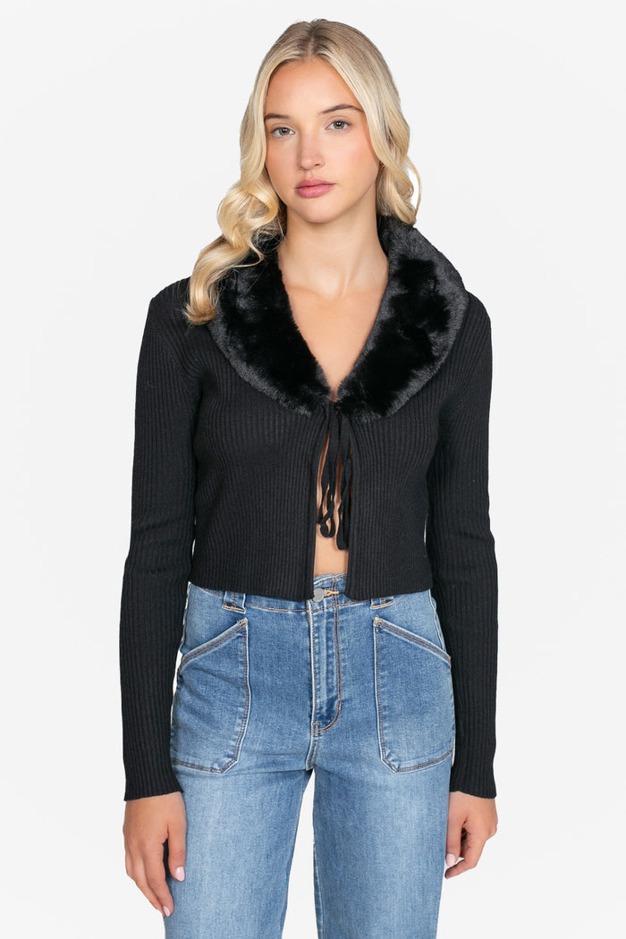 Megan Faux Fur Collared Cardigan