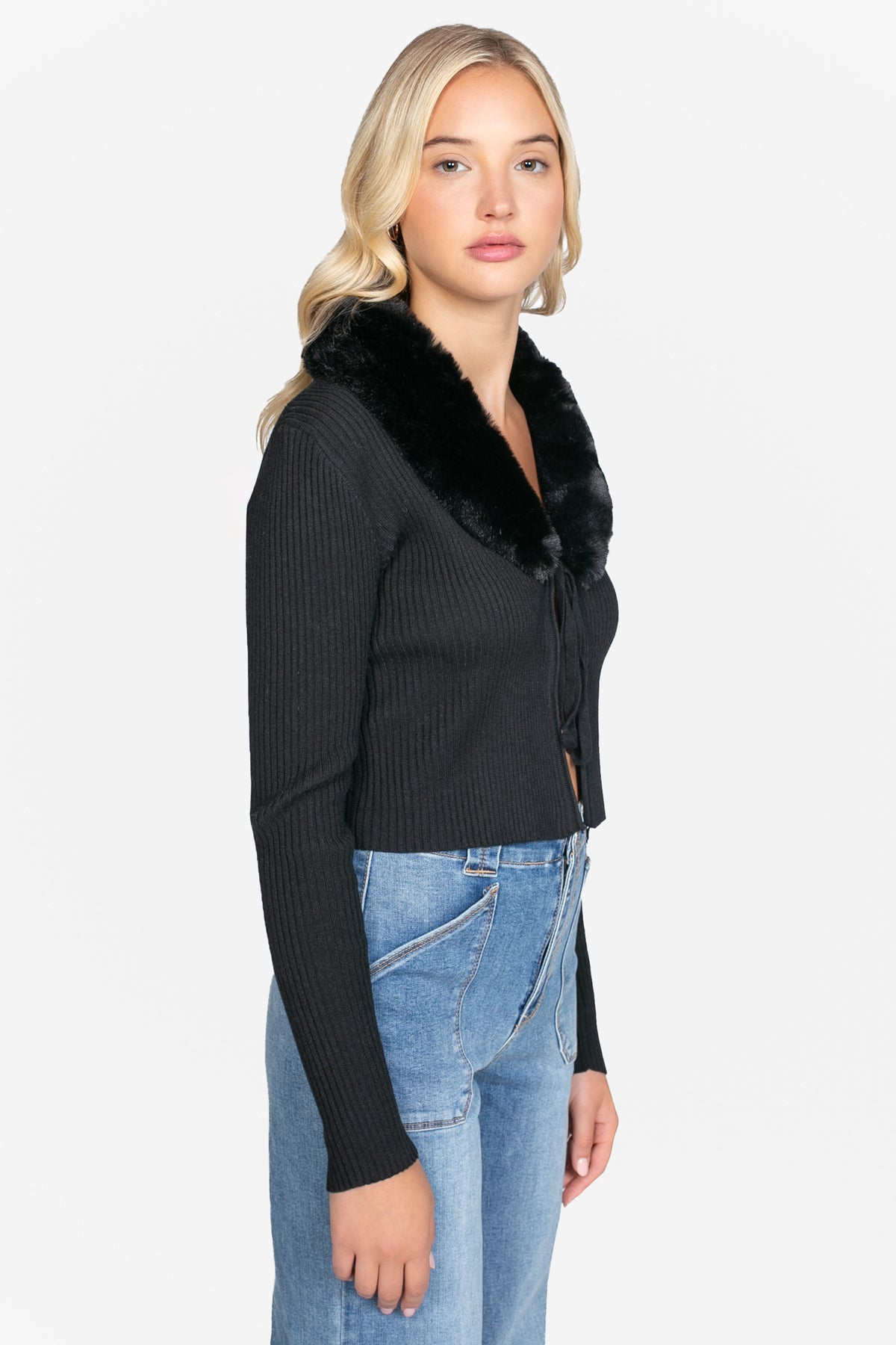 Megan Faux Fur Collared Cardigan