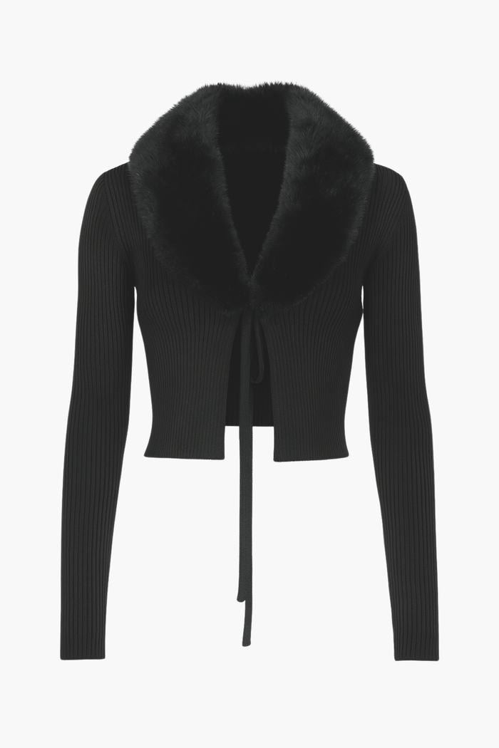 Megan Faux Fur Collared Cardigan - honey