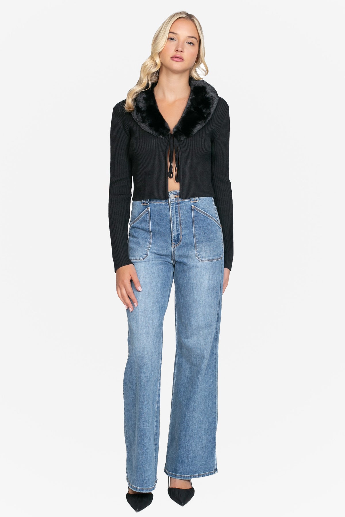 Megan Faux Fur Collared Cardigan