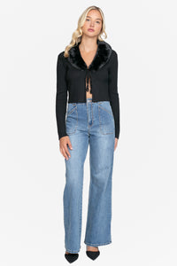 Megan Faux Fur Collared Cardigan