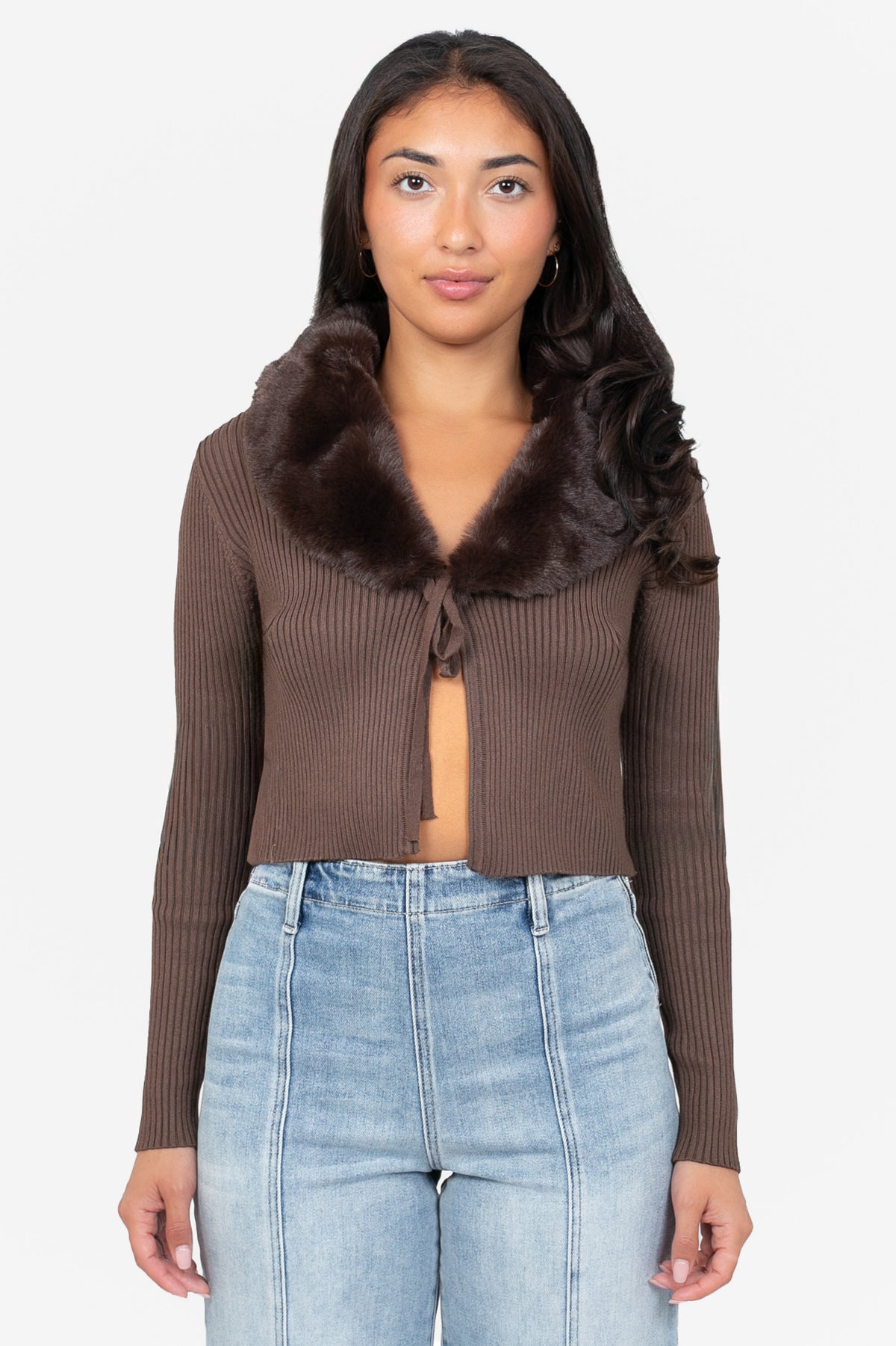 Megan Faux Fur Collared Cardigan