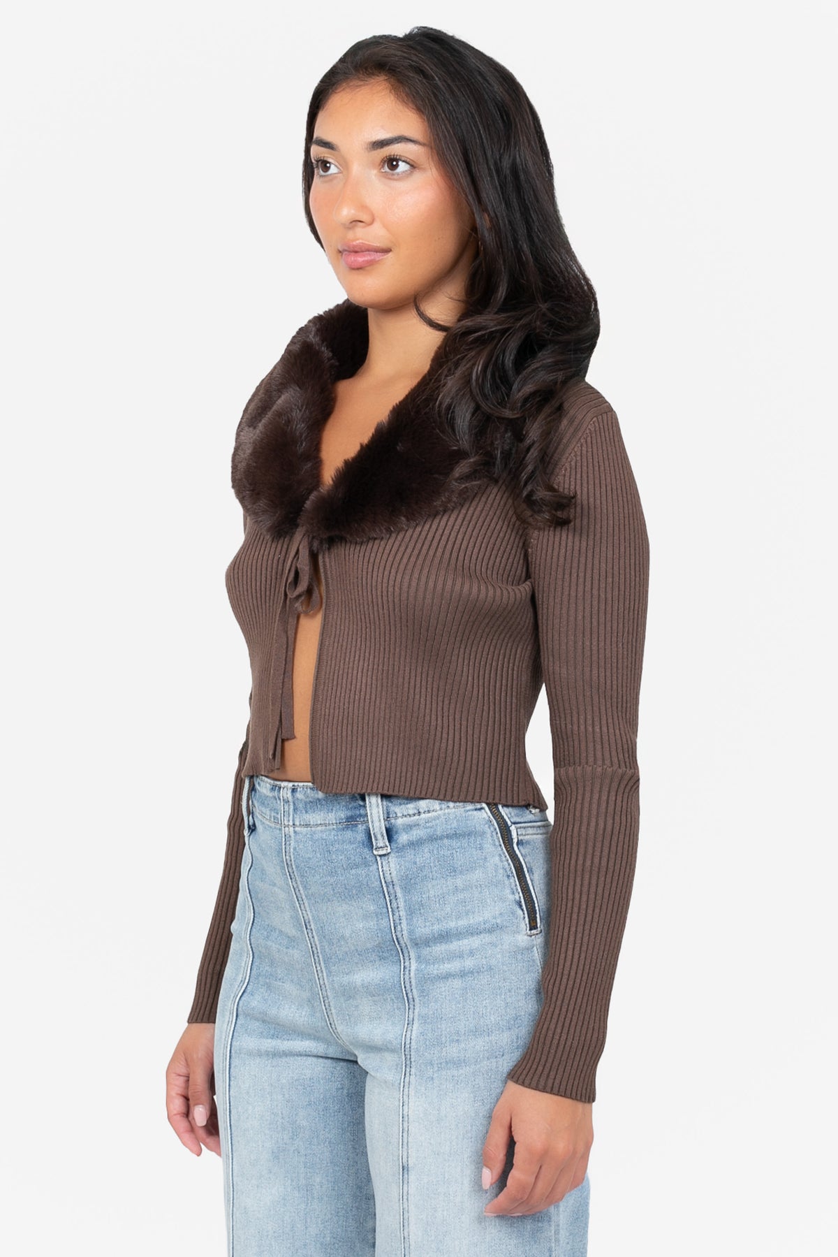Megan Faux Fur Collared Cardigan