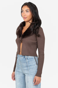 Megan Faux Fur Collared Cardigan