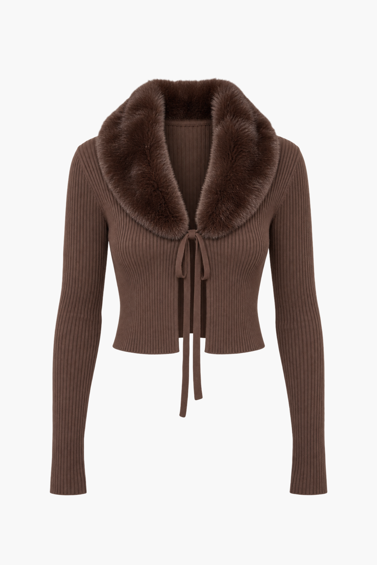 Megan Faux Fur Collared Cardigan - honey