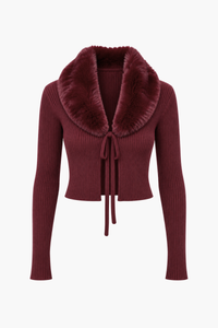 Megan Faux Fur Collared Cardigan - honey