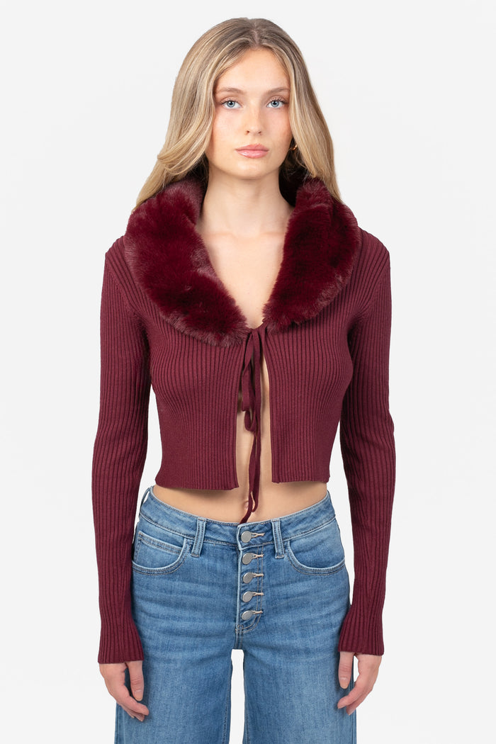 Megan Faux Fur Collared Cardigan