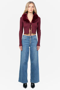 Megan Faux Fur Collared Cardigan