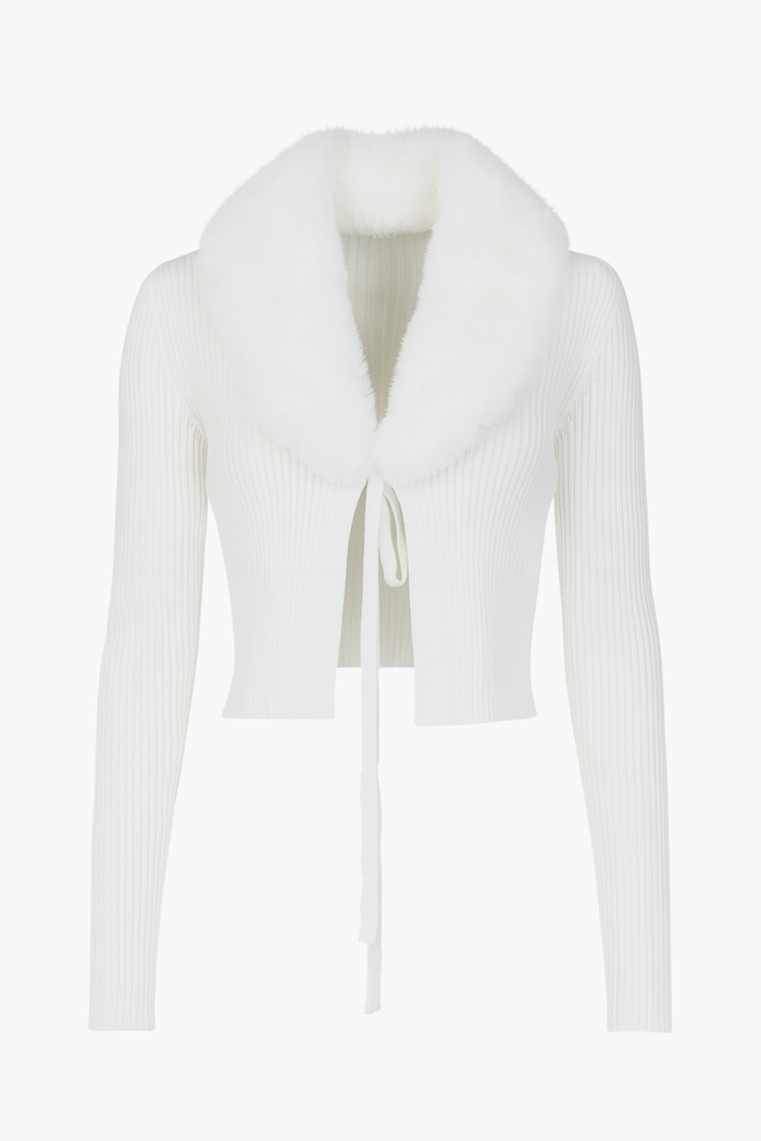 Megan Faux Fur Collared Cardigan - honey