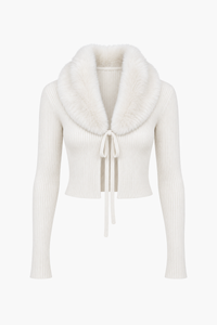 Megan Faux Fur Collared Cardigan - honey