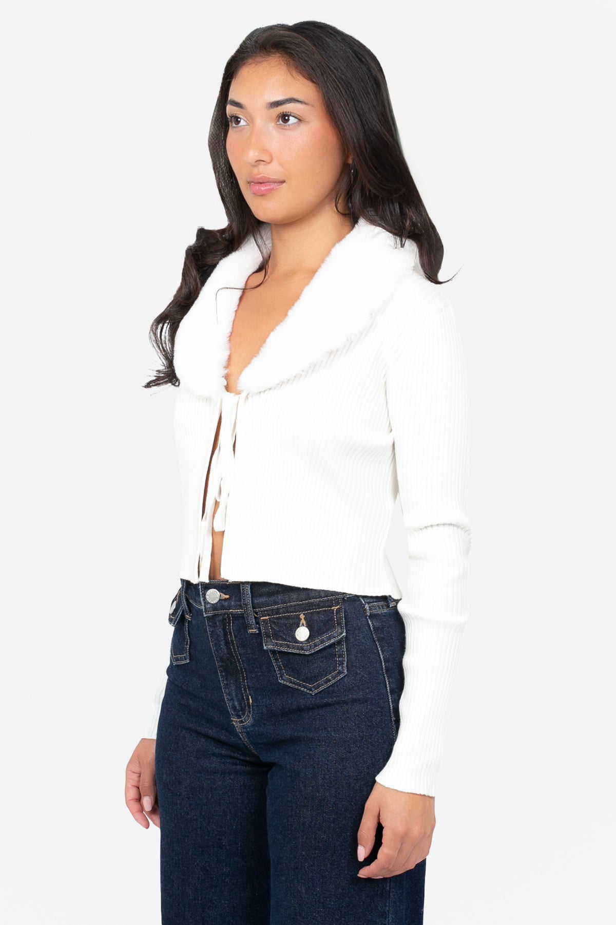 Megan Faux Fur Collared Cardigan