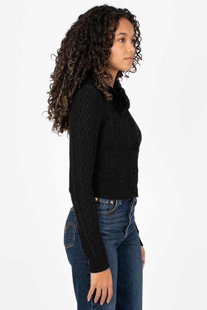 Becca Faux Fur Collared Cardigan - honey