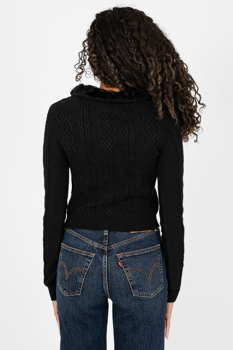 Becca Faux Fur Collared Cardigan - honey