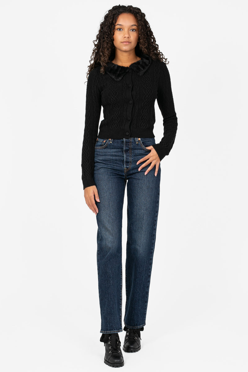 Becca Faux Fur Collared Cardigan - honey