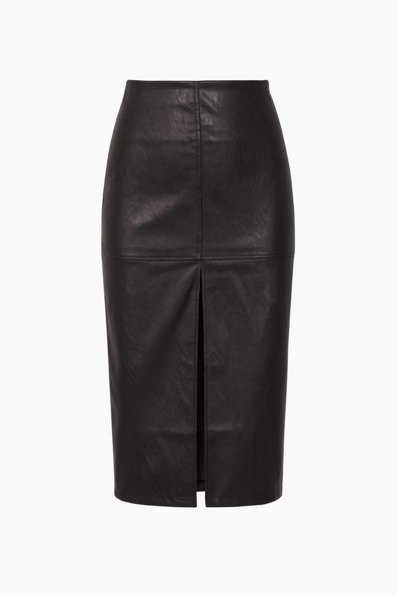 Bethany Leather Slit Midi Skirt - honey