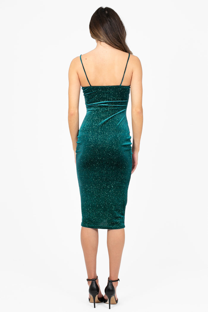 Starlett Ruched Velvet Shimmer Midi Dress - honey