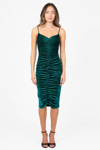 Starlett Ruched Velvet Shimmer Midi Dress - honey