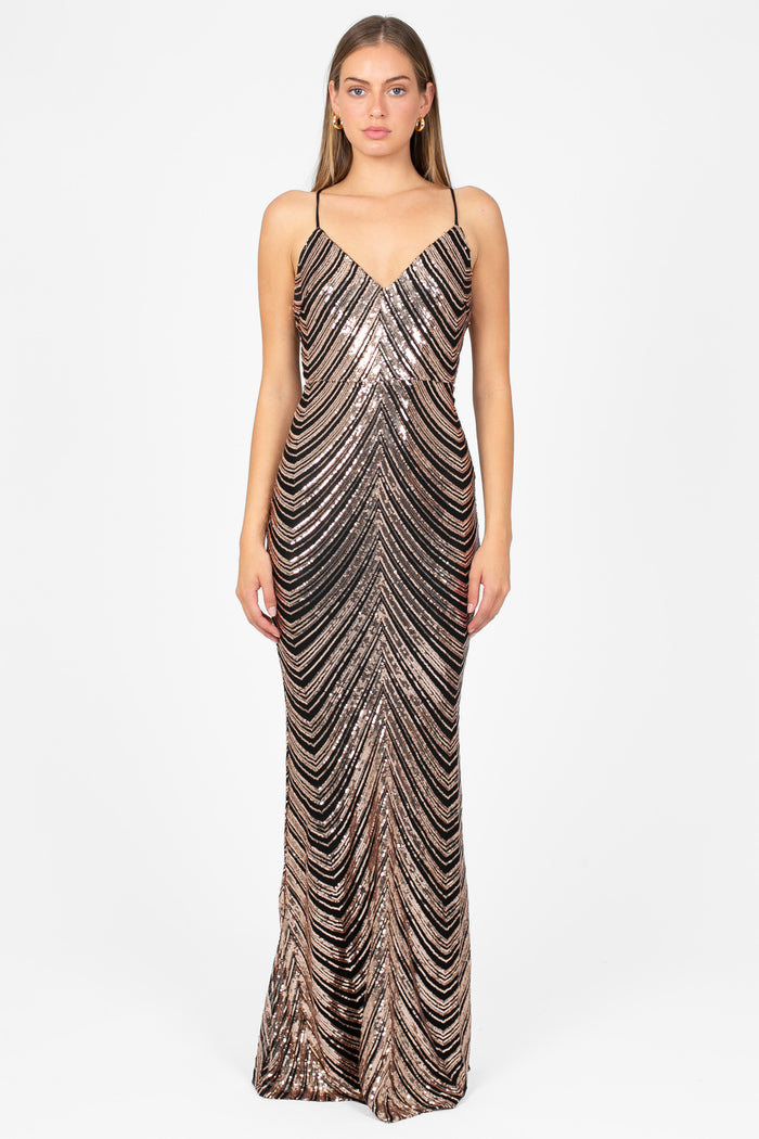 Lexia Sequin Maxi Gown - honey